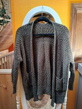 Lot Style Designs Phish Open-Front Chunky Knit Cardigan Sweater - Olive Green